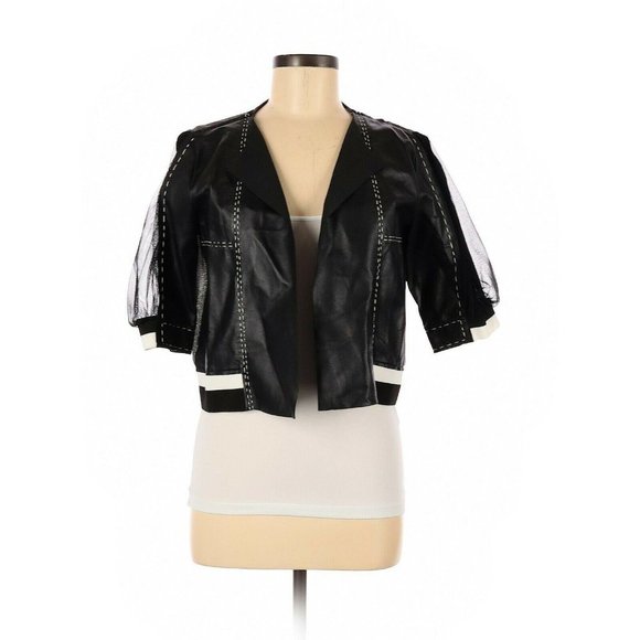 Aviun Leather Crop Black White Jacket Cardigan M